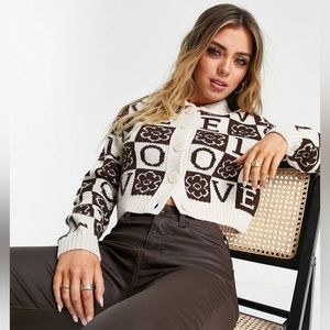 NWOT Bershka retro floral print cardigan in chocolate